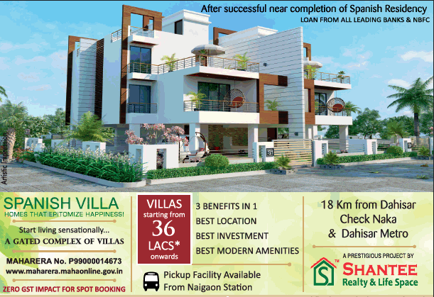 Villas starting from Rs.36 lakhs at Shantee Spanish Villa in Mumbai Update
